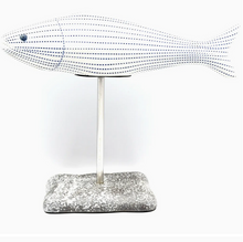 Load image into Gallery viewer, White With Blue Stripes Fish On A Stand