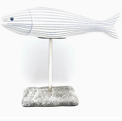 White With Blue Stripes Fish On A Stand