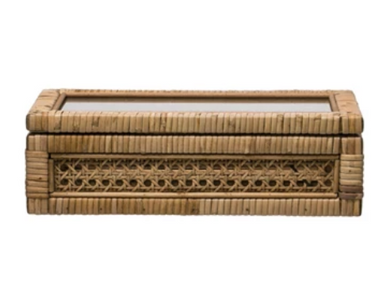 Rattan Box With Glass Lid - Small