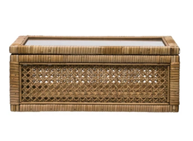 Rattan Box With Glass Lid - Large