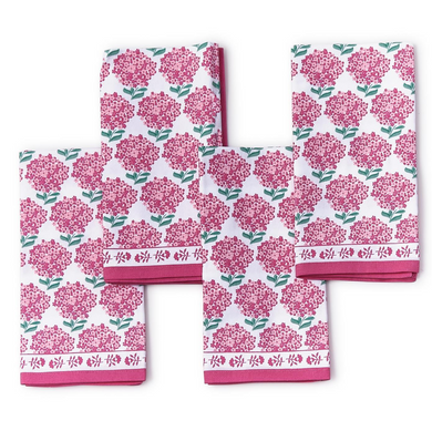 Pink Hydrangea Cloth Napkin - Set of 4
