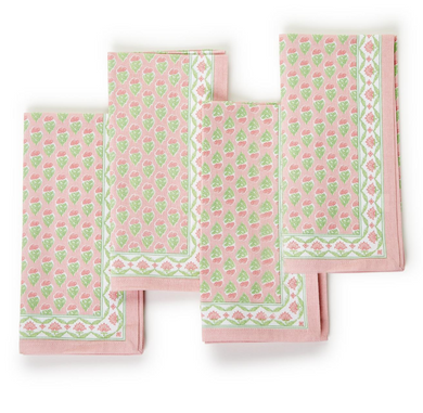 Floral Block Print Cloth Napkin - Set of 4