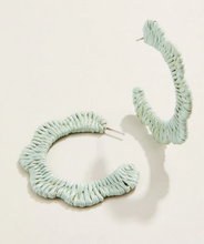 Load image into Gallery viewer, Scalloped Straw Hoop Earrings - Soft Blue