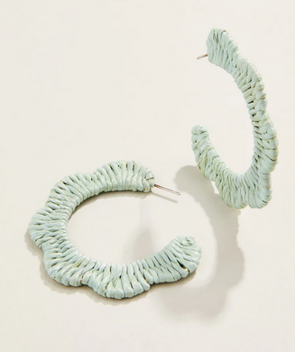 Scalloped Straw Hoop Earrings - Soft Blue