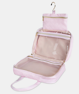 Peony Pink Woven Hanging Cosmetic Bag