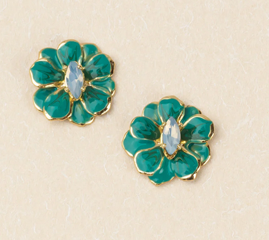 Enamel Flower Earring - Small - Turquoise & Gold