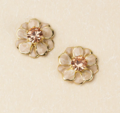 Enamel Flower Earring - Small - Ivory & Gold