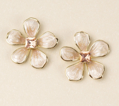 Enamel Flower Earring - Large - Silk & Gold