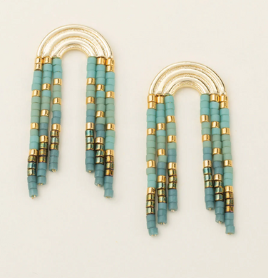 Chromacolor Miyuki Rainbow Fringe Earring - Turquoise, Mint, Gold