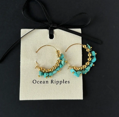 Turquoise Cluster Hoop Earrings - 18ct Gold Plated