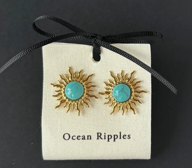 Turquoise Sun Stud Earrings - 18ct Gold Plated