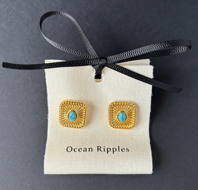 Turquoise Square Earrings - 18ct Gold Plated