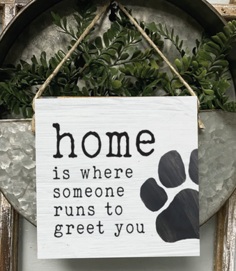 Square Twine Hanging Sign - Home Is Where Someone Runs To Greet You