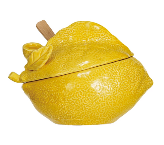 Lemon Shaped Sugar Pot With Wooden Spoon