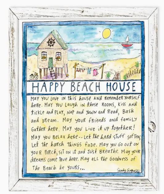 Happy Beach House Coastal Shelf Art
