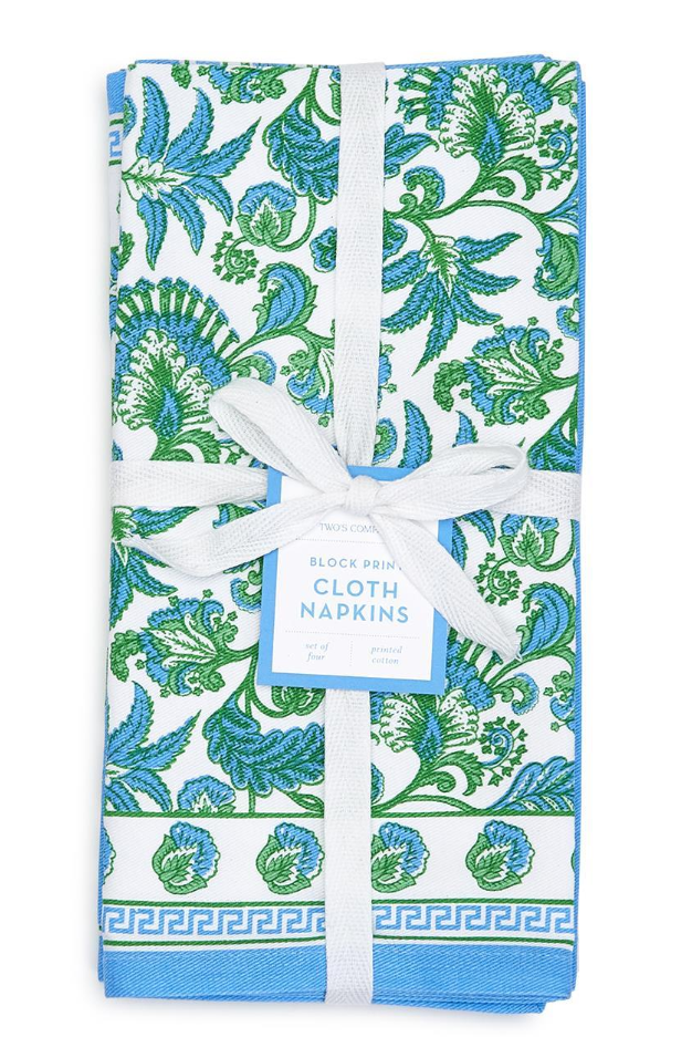 Floral Block Print Cloth Napkin - Thumbnail 2