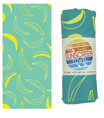 Kids UPF 50 Pool/Beach Towel with Hood - Mint Banana