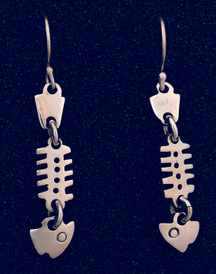 Fish Bone Earrings - Silver