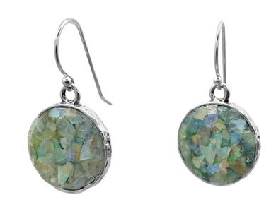 Round Roman Glass Earrings on French Wires