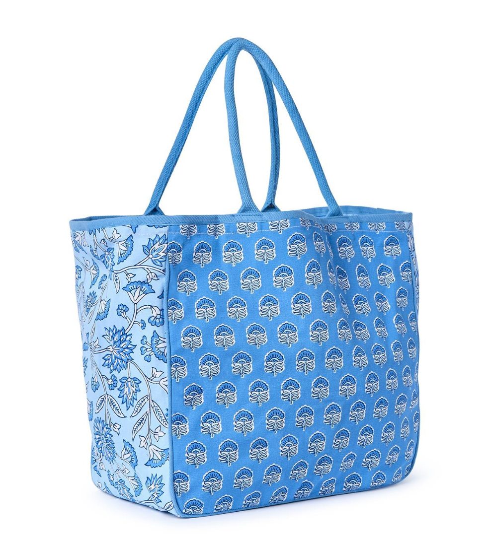 Blue Block Print Beach Bag - Thumbnail 2