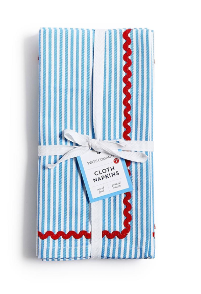 Set/4 Blue Stripe W/ Ric Rac Napkins