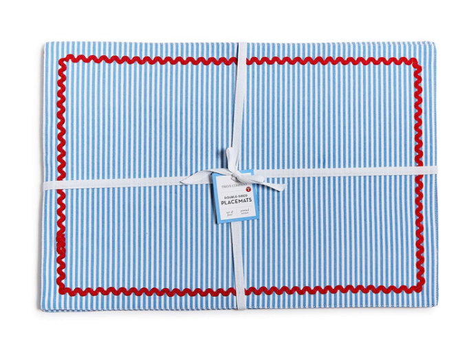 Set/4 Red White & Blue Bloom Double Sided Placemats