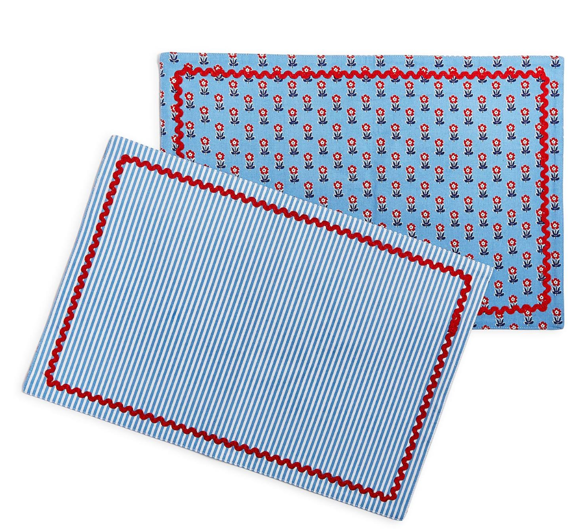 Set/4 Red White & Blue Bloom Double Sided Placemats