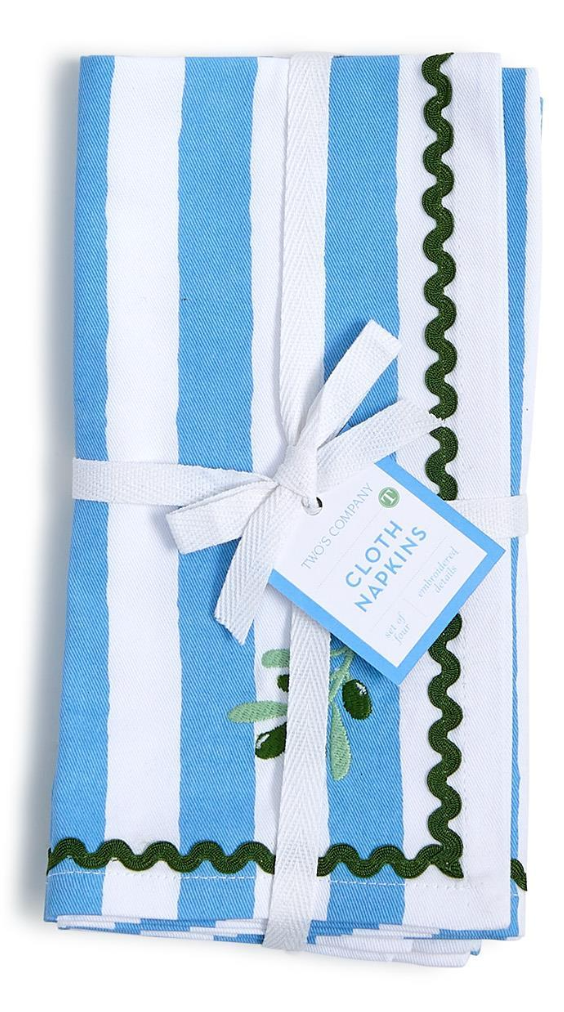 Set/4 Olive Embroidered Napkins