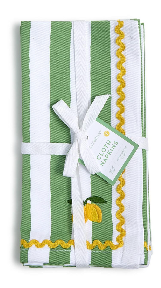 Set/4 Lemon Embroidered Napkins