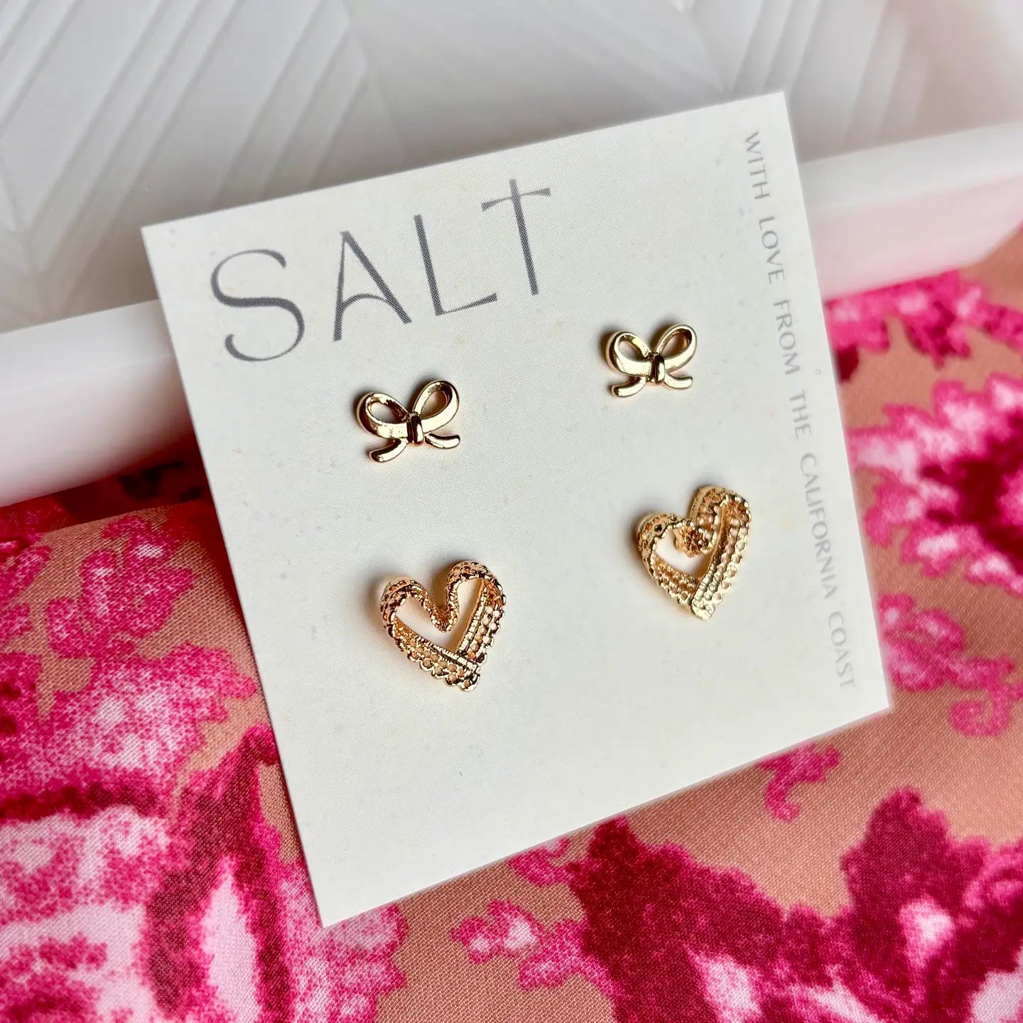 Bows & Lacy Heart Stud Earrings