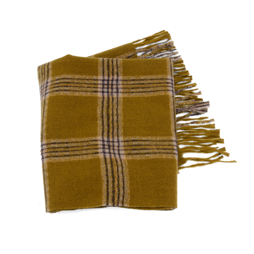 Mustard Plaid Fringe Scarf