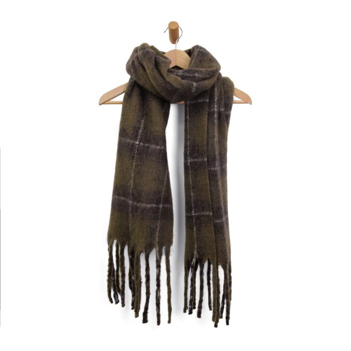 Oak Snug Plaid Fringe Scarf