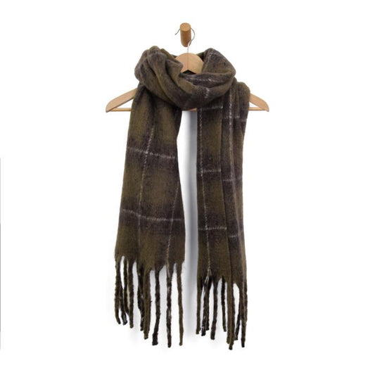 Oak Snug Plaid Fringe Scarf