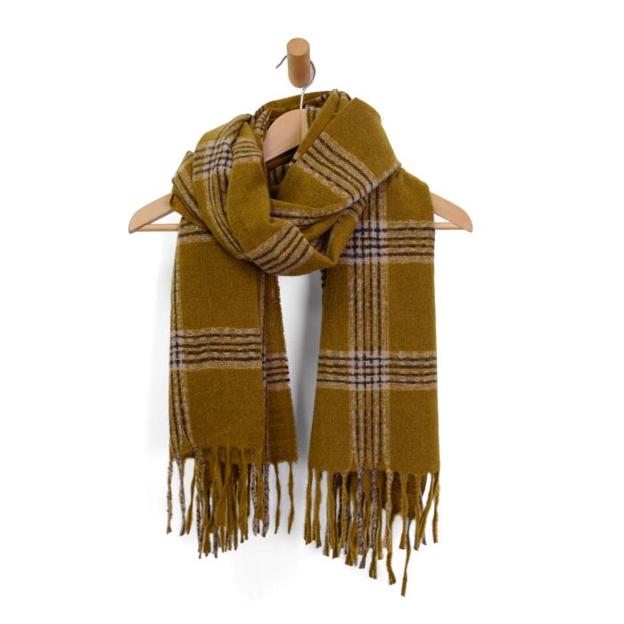 Mustard Plaid Fringe Scarf