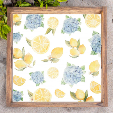 Hydrangea Lemon Wooden Tray