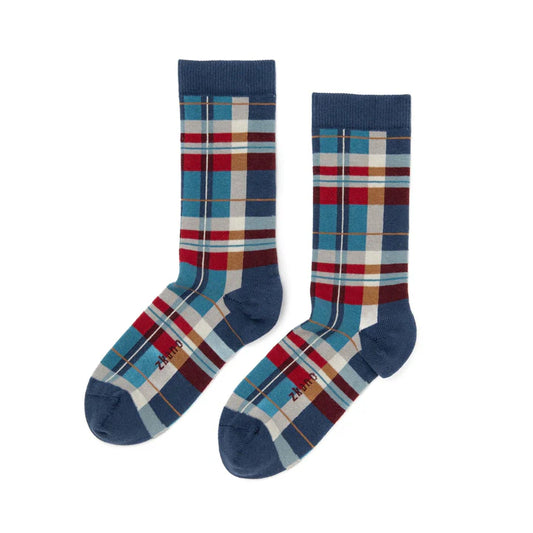 Mens Socks - Navy Madras Plaid