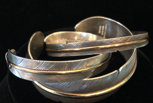 Sterling Silver Feather Bracelets, With Gold Accent