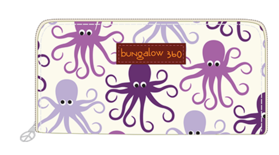 Octopus Cotton Canvas Zip Around Wallet