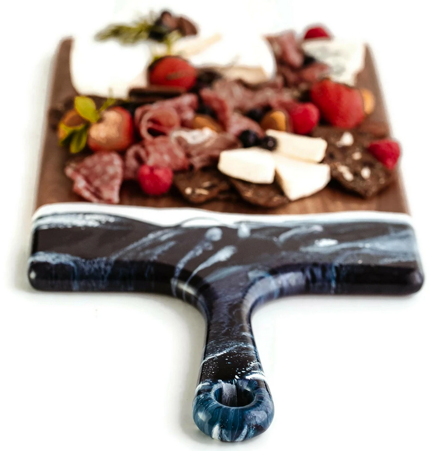 Large Acacia Cheese Board - Navy | White | Metallic