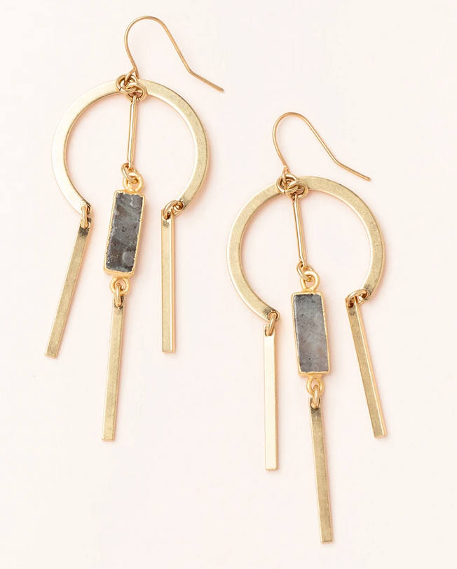 Labradorite - Dream Catcher Stone Earring - Gold