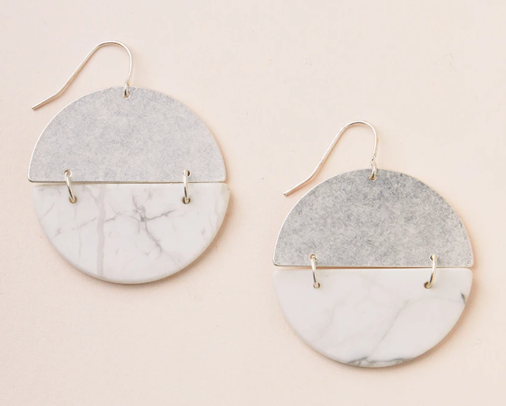 Howlite/Silver - Stone Full Moon Earring