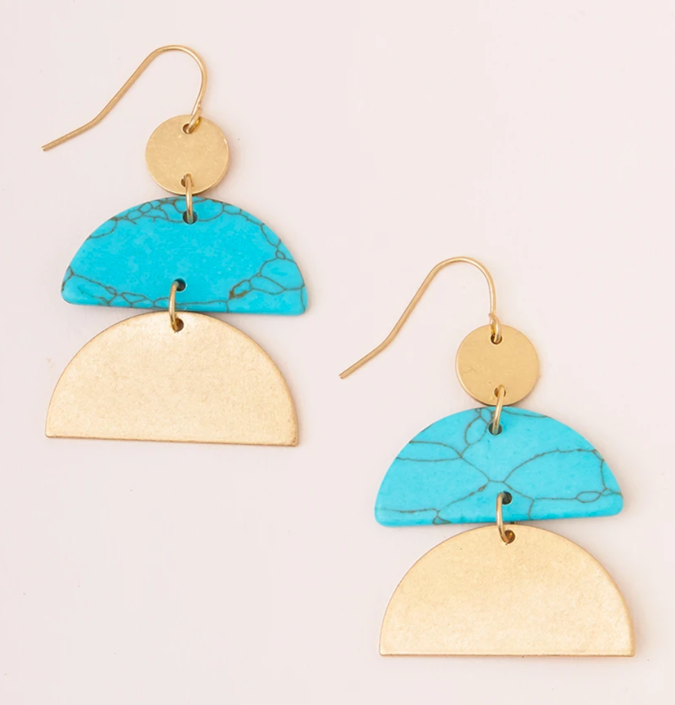 Turquoise - Gold - Stone Half Moon Earring