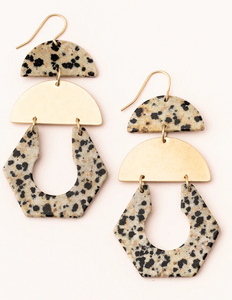 Dalmatian Jasper - Gold - Stone Cutout Earring