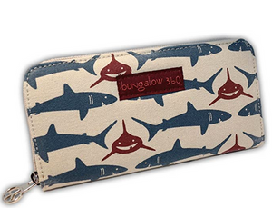 Shark Cotton Canvas Zip Around Wallet