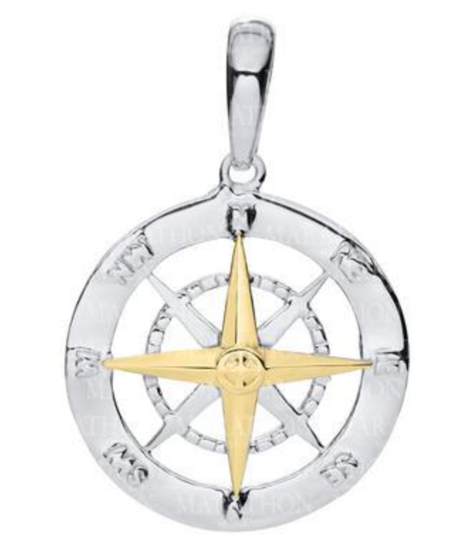 Compass Rose 14k & Sterling Silver Necklace - 21mm