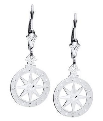 Compass Rose Sterling Silver Leverback Earring - 14mm