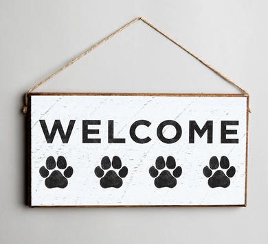Welcome Paw Print Twine Hanging Sign