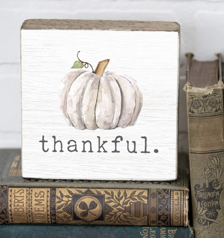 Thankful Pumpkin Decorative Rustic Block