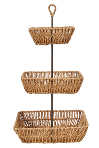 Hand-Woven Seagrass 3-Tier Tray with Handle