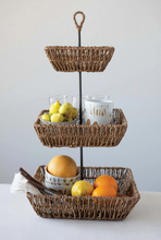 Load image into Gallery viewer, Hand-Woven Seagrass 3-Tier Tray with Handle
